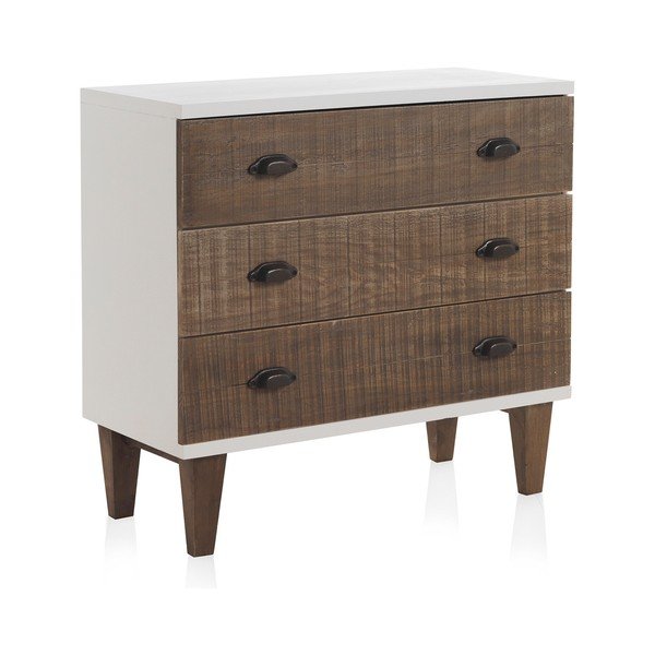 Comodă cu 3 sertare Geese Rustic, alb
