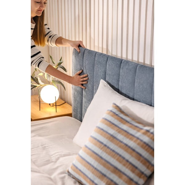 Pat matrimonial albastru tapițat cu spațiu de depozitare cu somieră 160x200 cm Myra Slim Line – Bonami Selection-image-3