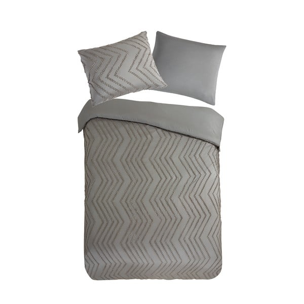 Lenjerie de pat gri/maro din microfibră pentru pat de o persoană/extinsă 140x220 cm Pure Zigzag – Good Morning