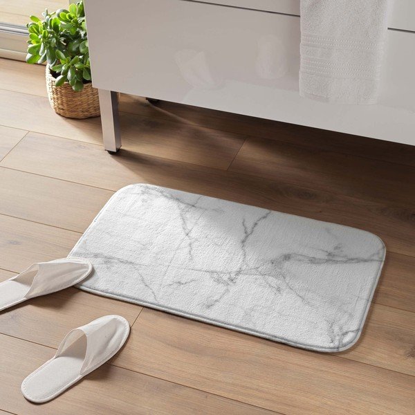 Covoraș de baie alb/gri din material textil 45x75 cm Marbre – douceur d'intérieur-image-1