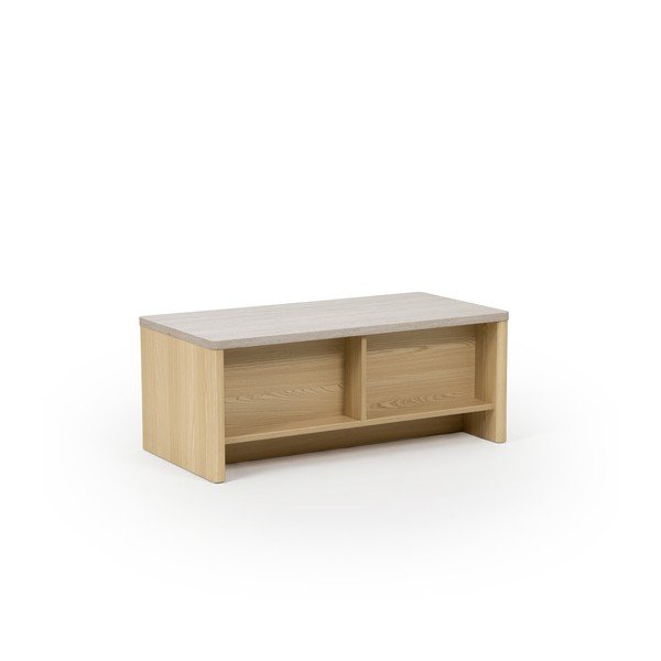 Măsuță de cafea albă/în culoare naturală deschisă cu aspect de lemn de stejar 40x100 cm Dore – Marckeric-image-3