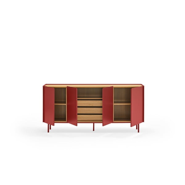 Comodă roșie joasă cu aspect de lemn de stejar 165x78 cm Arista – Teulat-image-3