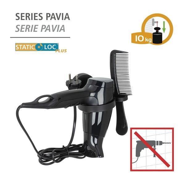 Suport de perete negru pentru uscătorul de păr Wenko Static-Loc® Pavia-image-3