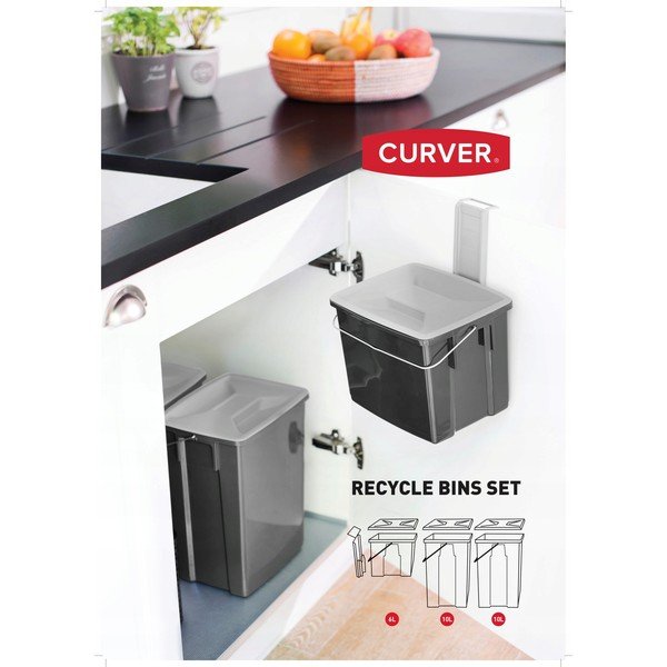 Coșuri de gunoi negre 3 buc. pentru reciclare 2x10+6 l din plastic Biobox – Curver-image-1