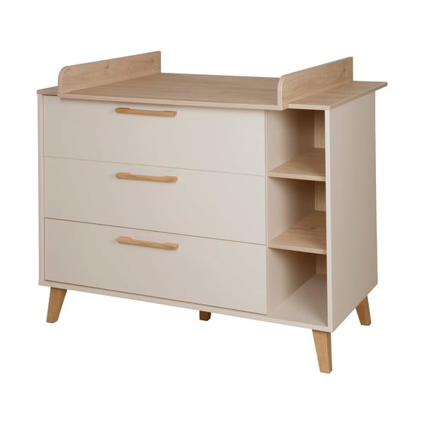 Comodă de copii crem/în culoare naturală cu aspect de lemn de stejar cu masă de schimbat 117x103x78 cm Jil – Roba-image-2