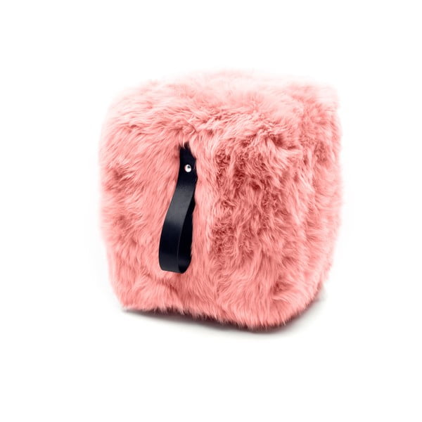 Puf cubic din blană de oaie Royal Dream, roz - negru, 45 x 45 cm