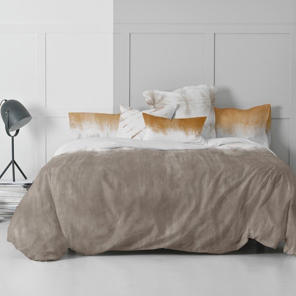 Husă de pilotă alb-maro din bumbac pentru pat de o persoană 140x200 cm Tie dye – Blanc-image-3