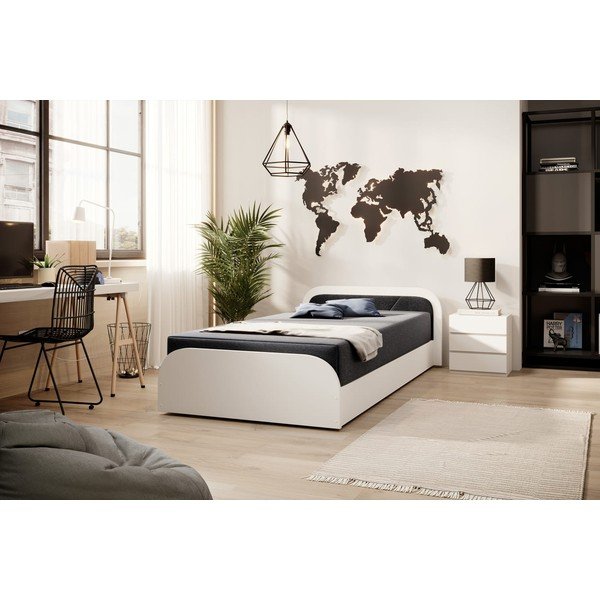 Pat alb/gri închis tapițat/din  placă aglomerată de lemn cu spațiu de depozitare cu saltea 80x190 cm Parys – ELTAP-image-3