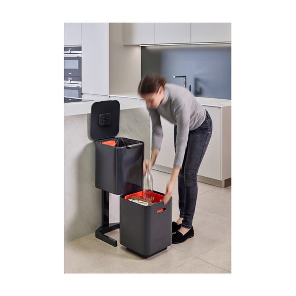 Coș de gunoi gri de reciclat din oțel 40 l Totem Compact – Joseph Joseph-image-1