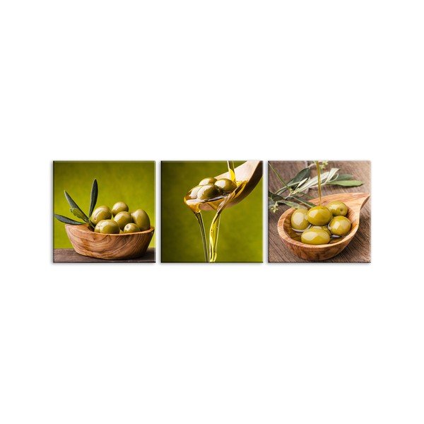 Set 3 tablouri din sticlă Styler Olives