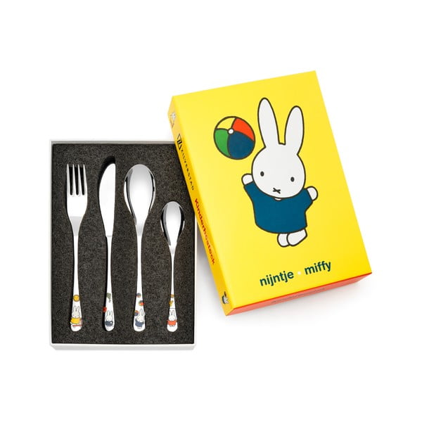 Tacâmuri argintii pentru copii din oțel inoxidabil 4 buc. Miffy – Zilverstad