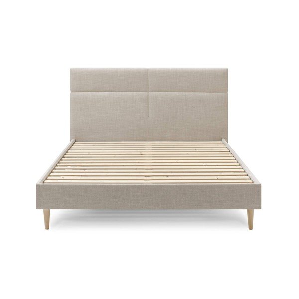 Pat matrimonial 180x200 cm bej tapițat cu somieră Elyna – Bobochic Paris-image-2