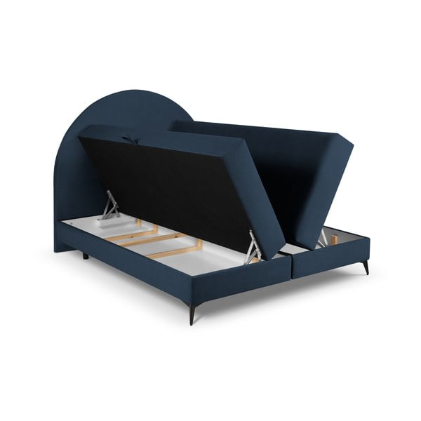 Pat boxspring 160x200 cm albastru închis cu spațiu de depozitare Sunrise – Cosmopolitan Design-image-4
