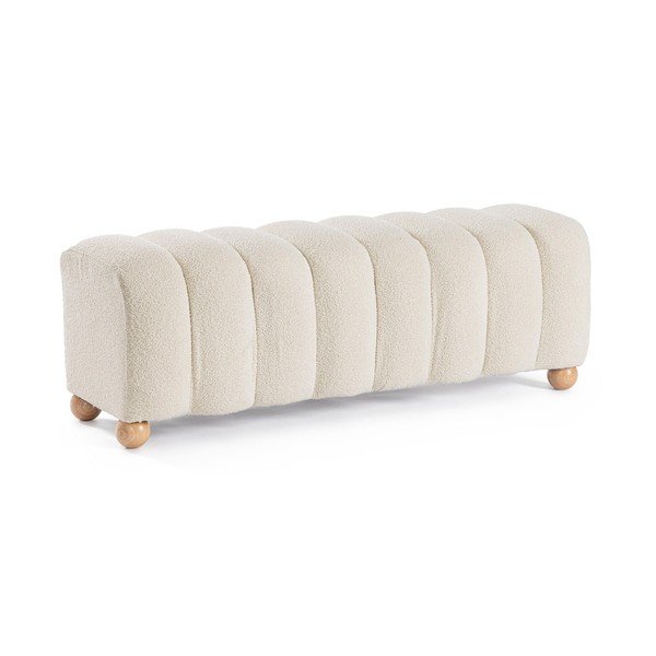 Bancă albă capitonată cu tapițerie din țesătură bouclé Zora – Bizzotto-image-2