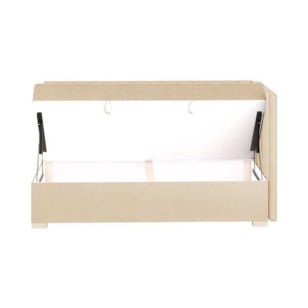 Pat pentru copii  bej pe colț cu spațiu de depozitare cu saltea 90x200 cm Snugi – Ghado-image-4