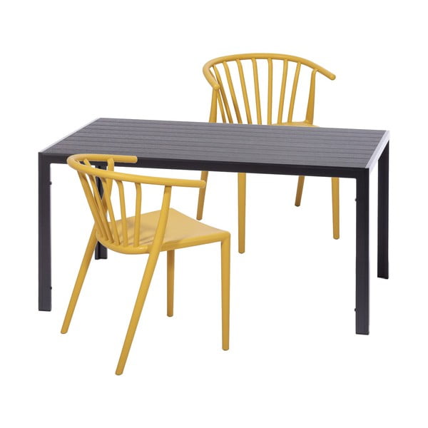 Set 2 scaune galbene Capri și masă neagră Viking  - Bonami Essentials