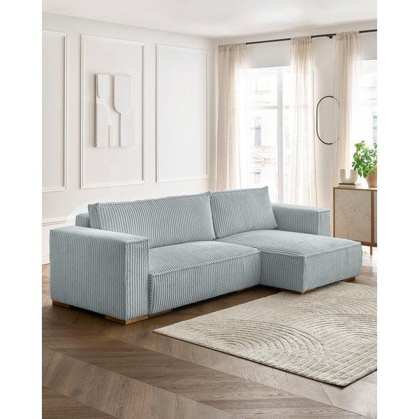 Colțar gri deschis extensibil/cu spațiu de depozitare cu tapițerie din catifea reiată Chelsea – Bobochic Paris-image-1