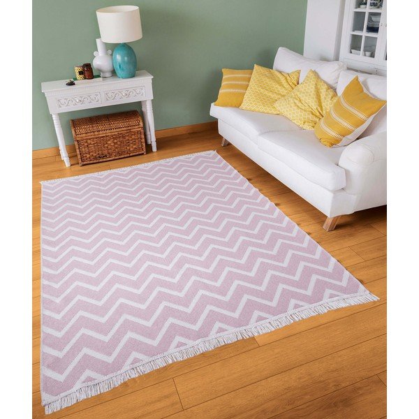 Covor din bumbac Oyo home Duo, 160 x 230 cm, alb-roz-image-2