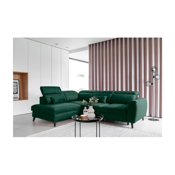 Colțar verde extensibil/cu spațiu de depozitare cu tapițerie din catifea (cu colț pe partea dreaptă/în formă de ”L”) Noble – ELTAP-image-1