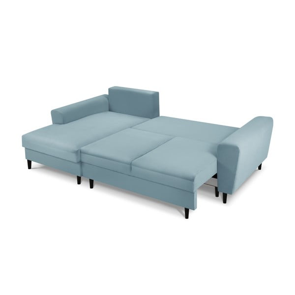 Colțar albastru deschis extensibil, cu spațiu de depozitare cu tapițerie din catifea reiată  (cu colț pe partea stângă, cu șezlong) Kyoto – Cosmopolitan Design-image-2