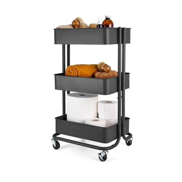 Etajeră cu roți neagră din metal 43x35 cm Grena – Compactor-image-3