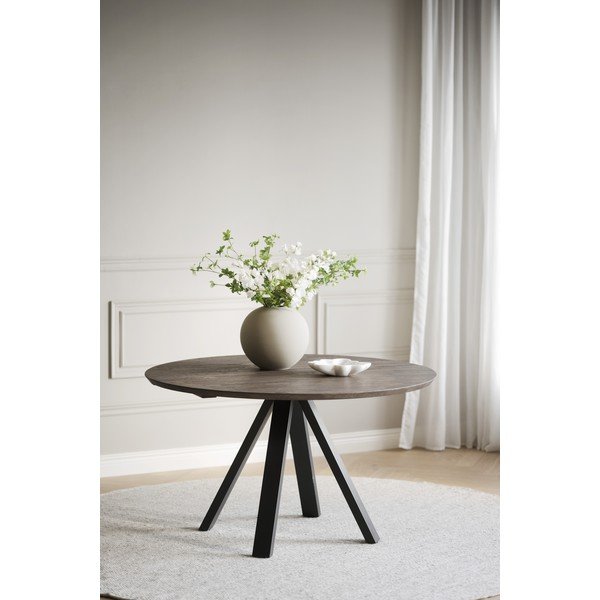 Masă de dining maro închis rotundă cu blat din lemn de stejar ø 130 cm Carradale – Rowico-image-1