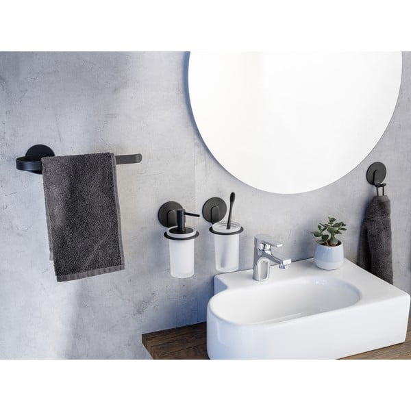 Suport pentru prosoape negru mat autoadeziv din metal Bivio – Wenko-image-2