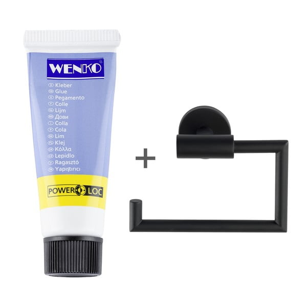 Suport pentru hârtie igienică negru mat autoadeziv din oțel inoxidabil Bosio – Wenko