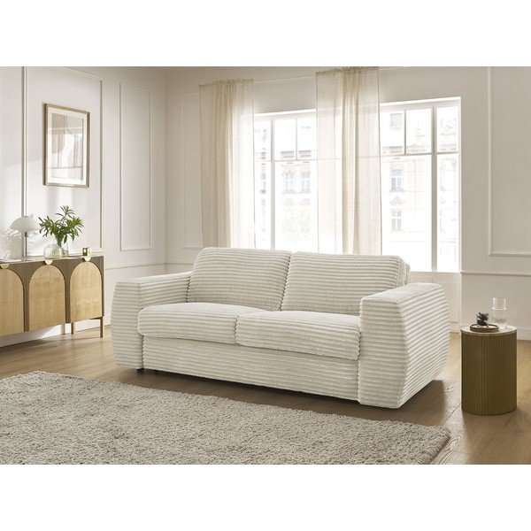 Canapea bej pentru dormitul zilnic/extensibilă cu tapițerie din catifea reiată  240 cm Hugo – Bobochic Paris-image-1