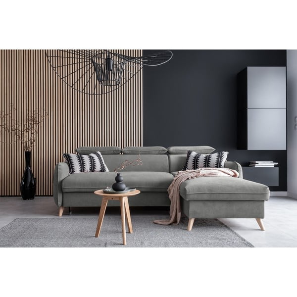 Colțar gri deschis extensibil cu tapițerie din catifea (cu colț pe partea dreaptă) Sweet Harmony – Miuform-image-1