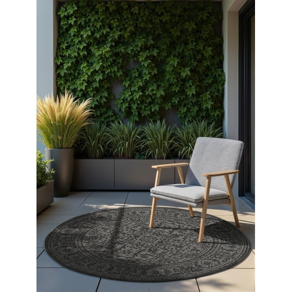Covor pentru exterior și interior alb-negru rotund ø 160 cm Duet Kona – NORTHRUGS-image-1