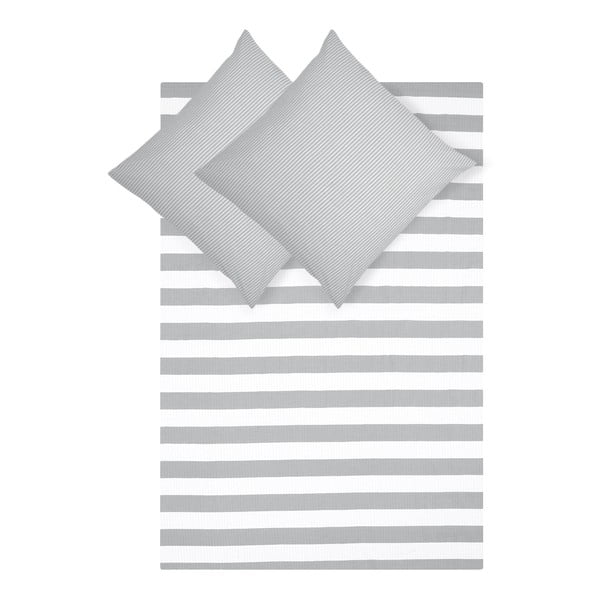 Lenjerie de pat din bumbac ranforsat Kjana, 200 x 220 cm, gri-alb
