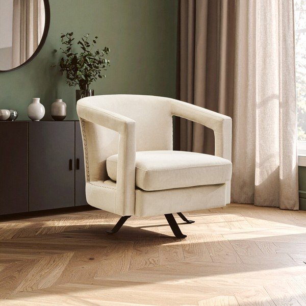 Fotoliu bej pivotant cu tapițerie din catifea Hestia – Premier Housewares-image-1