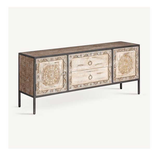 Comodă TV  în culoare naturală din lemn de brad 135x55 cm Jaipur – Burkina-image-2