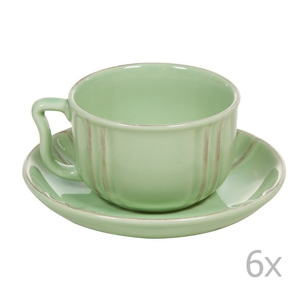 Set 6 cești cu farfurie din ceramică Santiago Pons Ribbing, verde