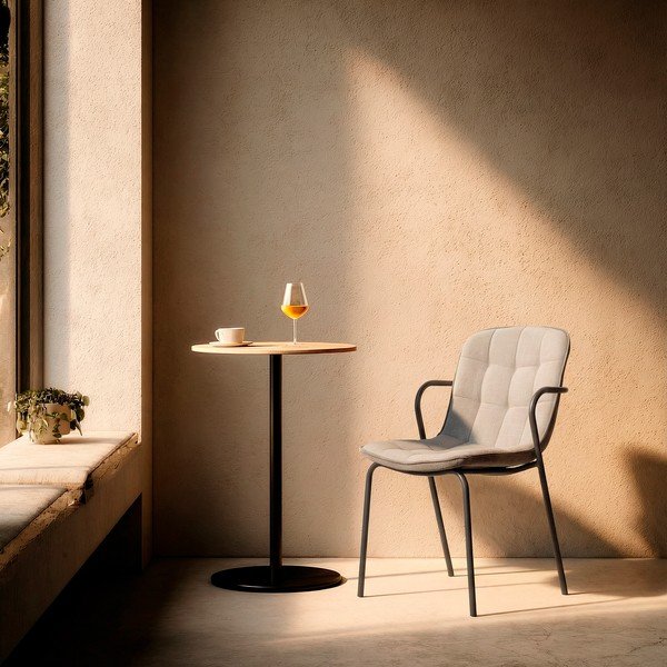 Scaun de dining gri deschis cu cotiere tapițat Angie – Marckeric-image-1