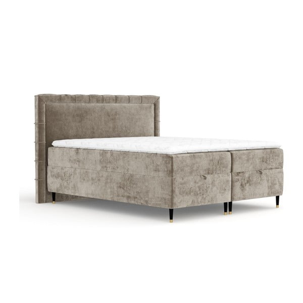 Pat boxspring bej cu spațiu de depozitare 160x200 cm Voyage – Maison de Rêve