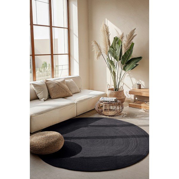 Covor negru reversibil/țesut manual rotund din iută ø 140 cm Braided  – Hanse Home-image-1