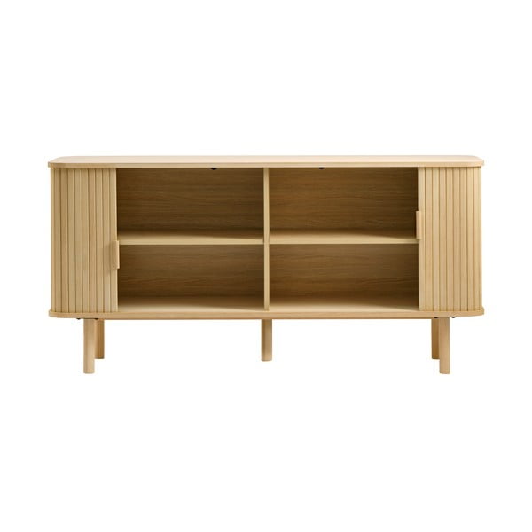 Comodă joasă cu aspect de lemn de stejar cu ușă glisantă 76x160 cm Cavo – Unique Furniture-image-4