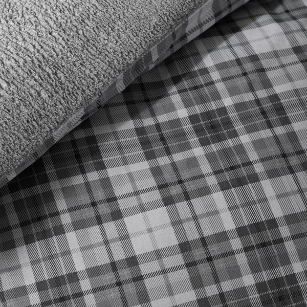 Lenjerie de pat gri din sherpa pentru pat dublu, extinsă 230x220 cm Cosy Sherpa Check – Catherine Lansfield-image-4