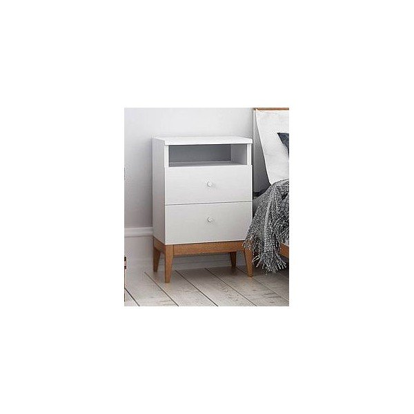 Noptieră din lemn de pin cu 2 sertare Skandica Livia, înălțime 64 cm, alb-natural-image-1