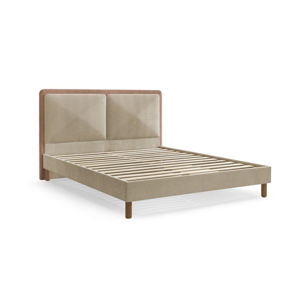Pat matrimonial roz prăfuit tapițat tapițat cu somieră 180x200 cm Mara – Bobochic Paris