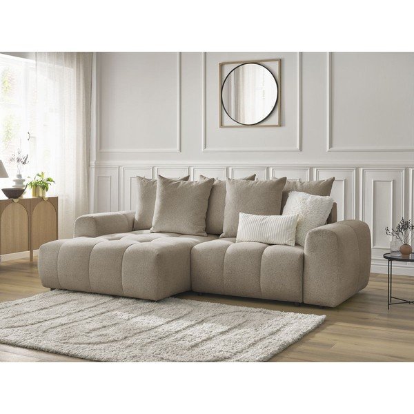 Colțar bej extensibil/cu spațiu de depozitare cu tapițerie din chenille (cu colț pe partea stângă/cu șezlong) Roxelane – Bobochic Paris-image-3