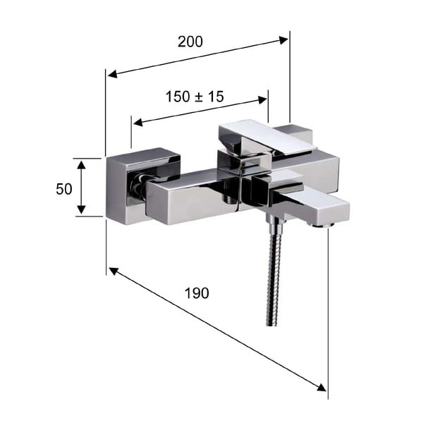 Baterie argintiu-lucios pentru cadă cu montare pe perete (2 ieșiri) Latus – Sapho-image-1