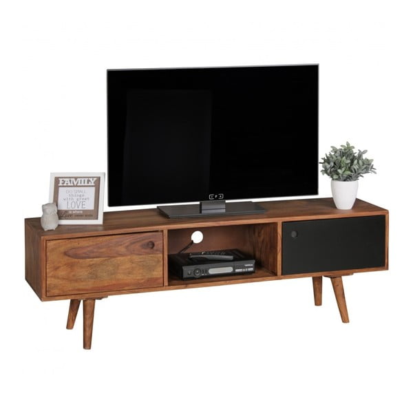 Comodă TV din lemn masiv de palisandru Skyport REPA, înălțime 45 cm, maro-negru