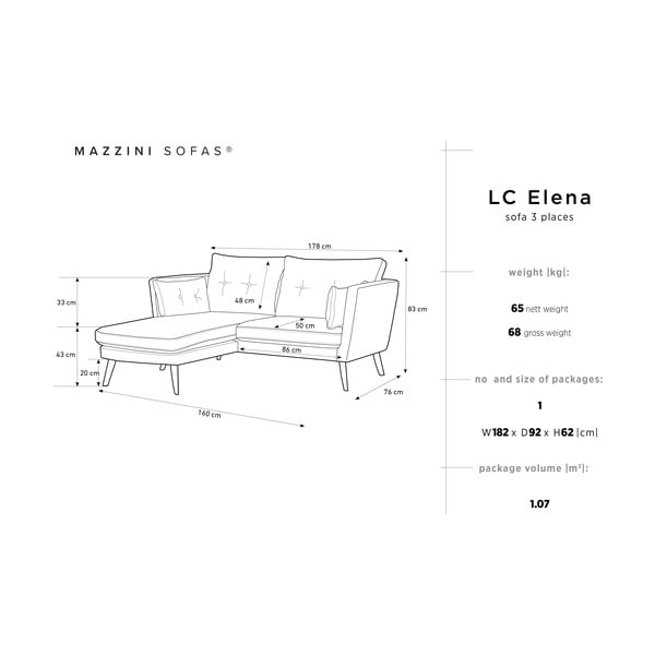 Canapea cu 3 locuri Mazzini Sofas Elena, cu șezlong pe partea stângă, verde-image-2