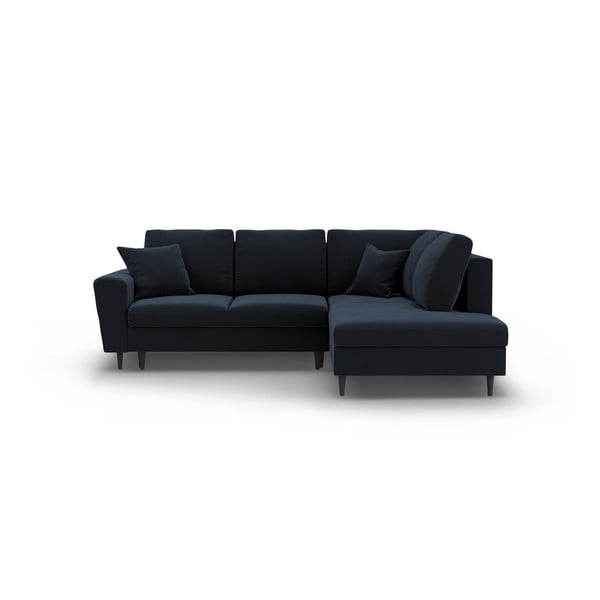 Colțar albastru închis extensibil, cu spațiu de depozitare cu tapițerie din catifea (cu colț pe partea dreaptă-în formă de ”L”) Kyoto – Cosmopolitan Design