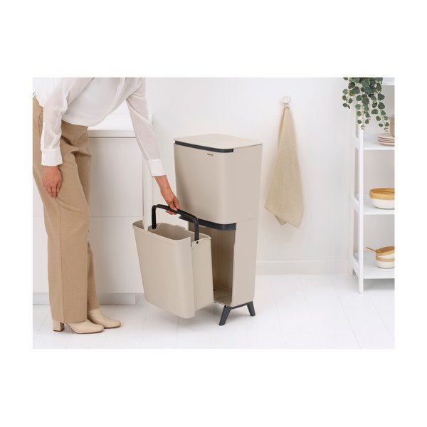 Coș de gunoi bej pentru reciclare 25+10+10 l din plastic SortUp Recycle Hi – Brabantia-image-2