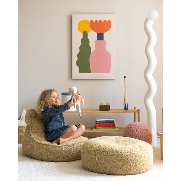 Fotoliu puf pentru copii verde cu tapițerie din țesătură bouclé Round – Wigiwama-image-1