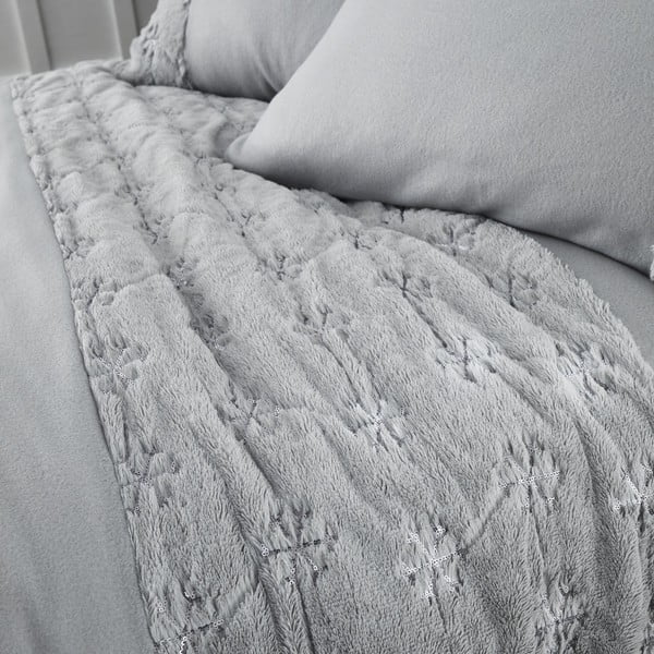 Lenjerie de pat din fleece Catherine Lansfield Snowflake, 200 x 200 cm, gri-image-2